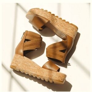 Sorel Cameron Platform Leather Wedge Ankle Strap Tan Sandals size 10